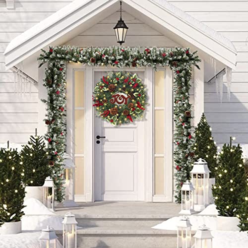Christmas Wreaths for Front Door, 24 Inch Pre-lit w/ 50 LED Lights Battery Operated