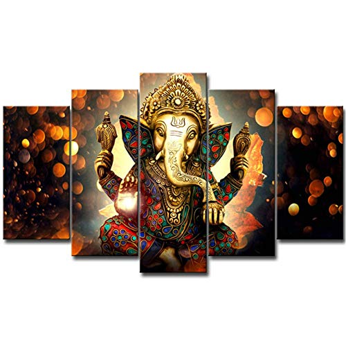 5 Piece Framed Lord Ganesha Canvas Wall Art