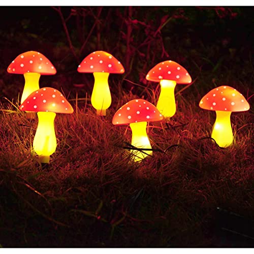 Set of 6 Solar Mushroom Lights Garden Outdoor Decoration