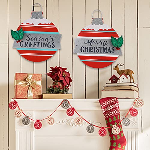 Set of 2 Merry Christmas Signs, 9.6 Inch Christmas Hanging Ornaments