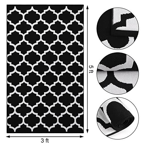 Black & White Outdoor Rug, Machine Washable, Reversible