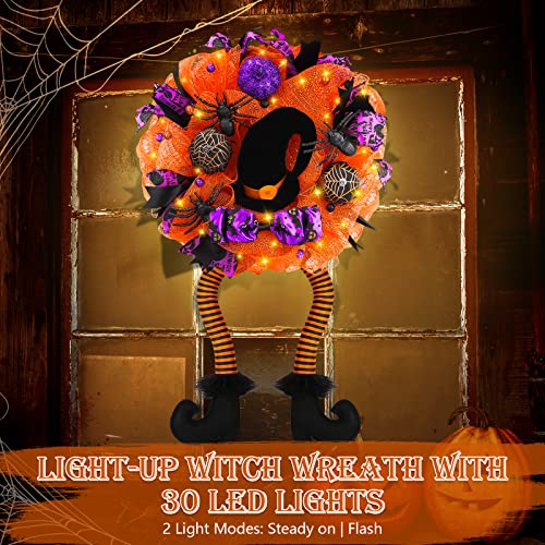 18 by 32 Inch Prelit Wreath Witch Halloween Decoration