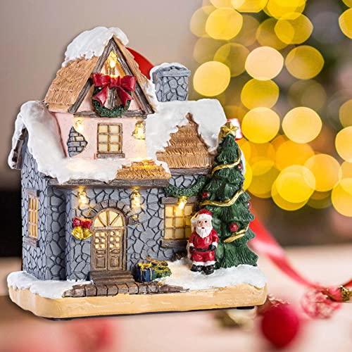 6" Resin Christmas Scene Village w/  Warm White LED