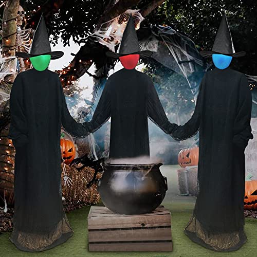 Halloween Decorations Large Light Up Holding Hands Screaming Witches Sound-Activated Sensor