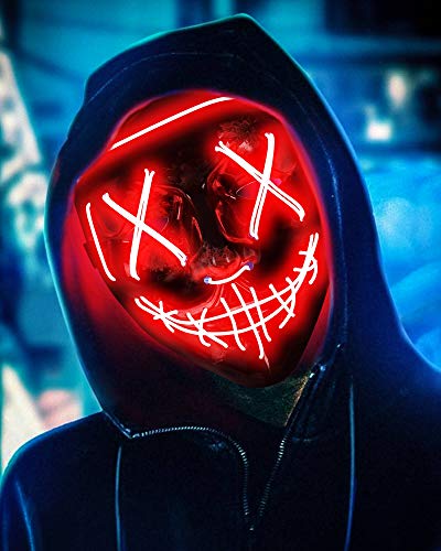 Scary Halloween Mask, LED Light up Mask Cosplay, Glowing in The Dark Mask Costume 3 Lighting Modes