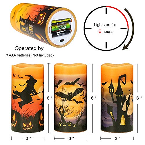 Halloween Flameless Flickering LED Candles with 6-Hour Timer