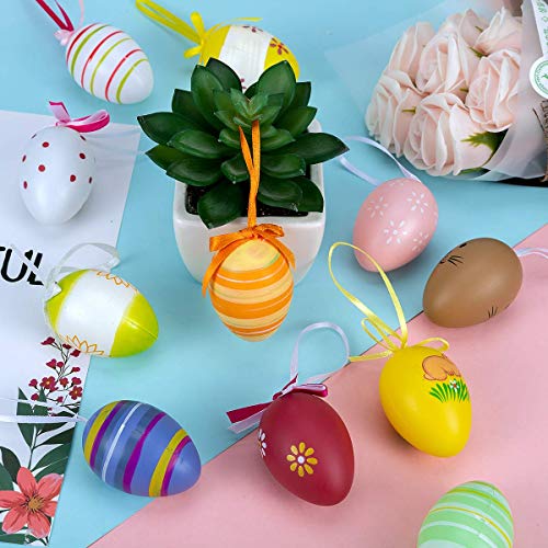 24 Pcs Plastic Easter Egg Hanging Ornament - 2.3"  (Random Style)