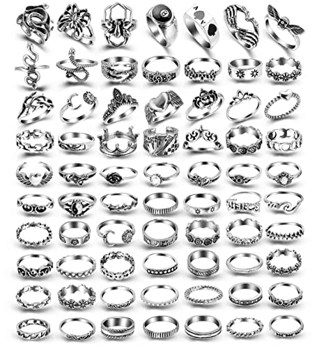 Cool Silver Vintage Gothic Punk Rings Set for Men Girls Women