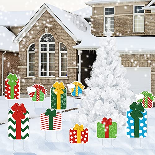 10Pcs Christmas Gifts Yard Sign Decoration w/ 20Pcs Stakes