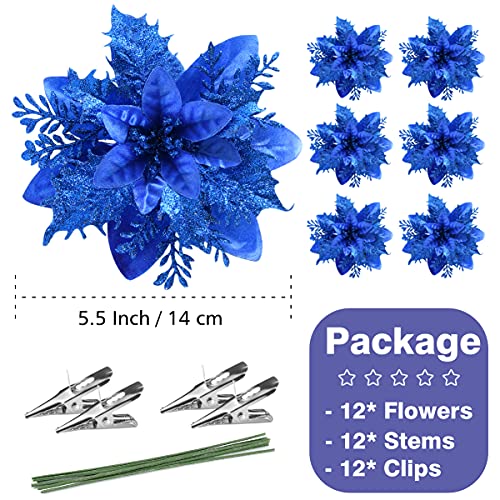 12Pcs Poinsettia Artificial Flowers for Christmas Ornaments