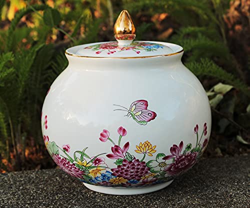 Decorative Jar- White Body w/ Floral & Butterfly Design