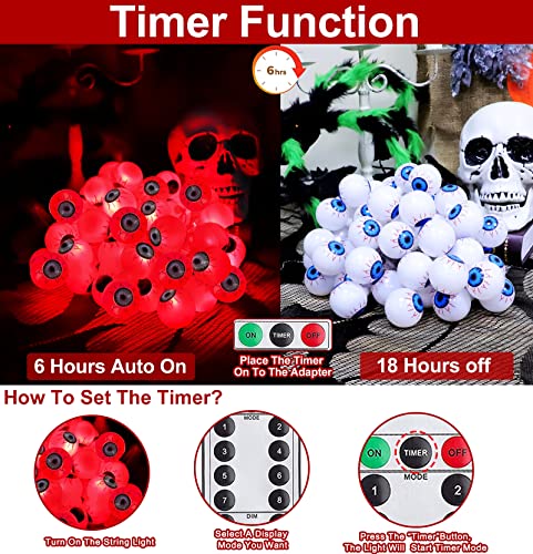 [ 8 Modes & Timer ] 29.5 Ft 60 LED Halloween Eyeball String Lights