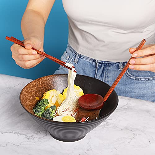 2 Sets Ceramic Japanese Ramen Bowl Set 60 Ounce, / Matching Spoons & Chopsticks