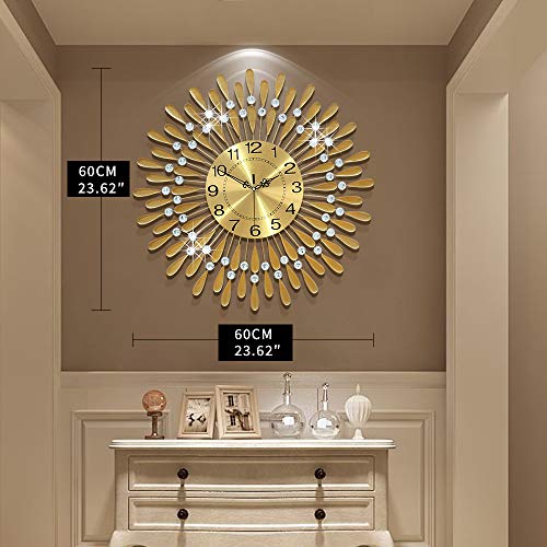 Modern Silent Large Wall Clocks-  Non-Ticking 24 Inch Round Crystal Gold Clocks