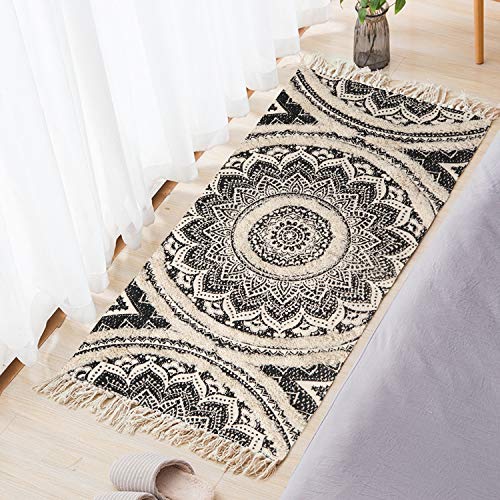 Boho Mandala Runner & Area Rug, Black and Cream