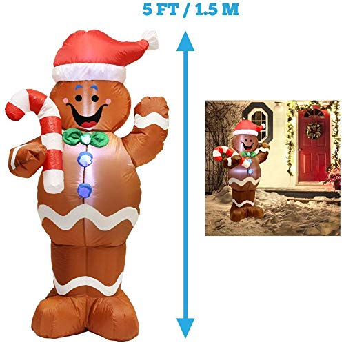 5ft Self-Inflatable Gingerbread Man with Candy Canes