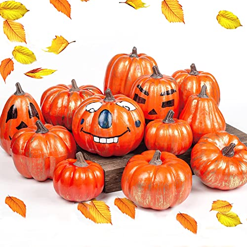 12P-16 PCS Artificial Pumpkins for Fall Halloween Thanksgiving Home Decoration