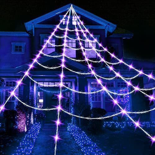 16 Ft Spider Web Lights, 100 LEDs Halloween Decorations