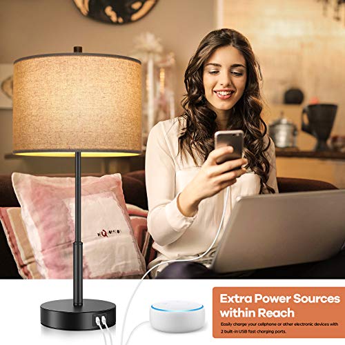 Set of 2  Dimmable Table Lamps w/ 2 USB Ports 2 LED Bulbs Included