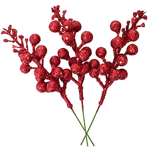 14 Pack Christmas Glitter Berries Stems- 7.8Inch