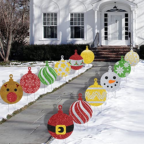 12 Pieces Christmas Balls Yard Sign Lawn Decorations