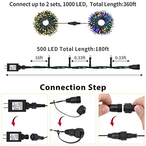 Color Changing Christmas Lights 180FT 500 LED UL Certified 11 Modes