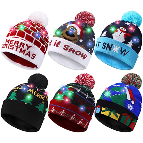 LED Christmas Sweater Beanie Hat for Men/Women