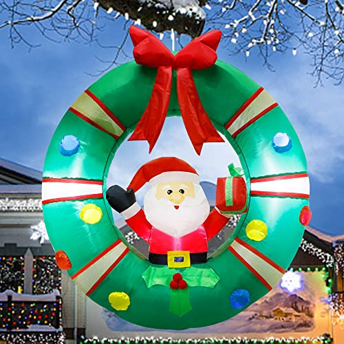 3ft Inflatable Santa Claus Sitting on Christmas Wreath w/ LED Christmas Decoration