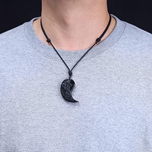 Obsidian Dragon & Phoenix Yin Yang Pendant Necklaces for Couples