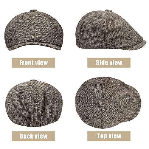 2 Pack Newsboy Hats for Men Classic 8 Panel Wool Blend