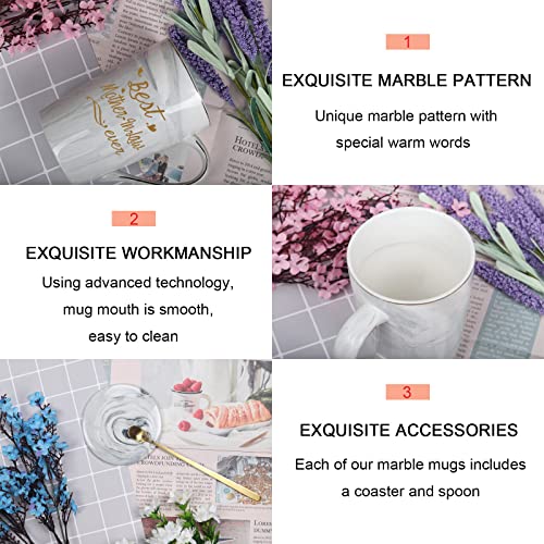 Best Mother In Law Coffee Mug Best 14 Ounce Pink w/ Gift Box Spoon Coaster