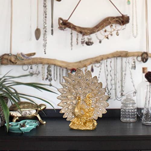 Gold Peacock Statues for Home Decoration 8.5"