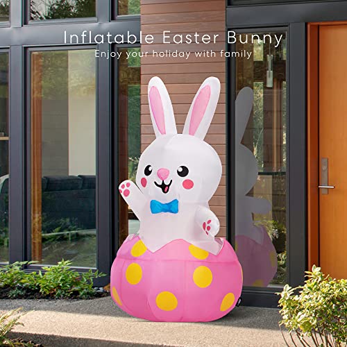 4ft Multi Colored Inflatable 2 Easter Bunny Pastel Rabbit Eggs w/ Flower Field Built-in LEDs