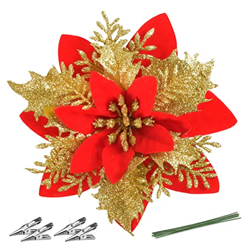 12Pcs Poinsettia Artificial Flowers for Christmas Ornaments