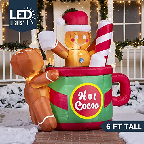 6 FT Christmas Inflatables Gingerbread Man in Hot Cocoa Mug w/ Build-in LEDs