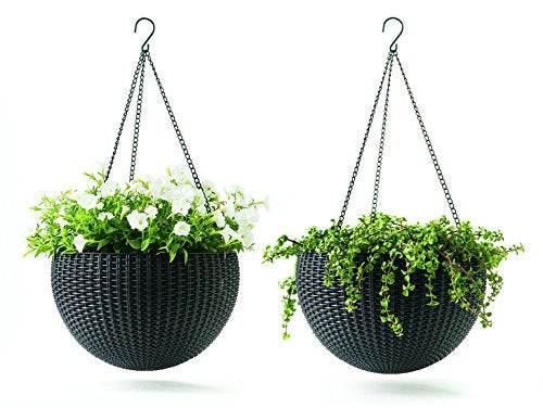 Rattan Set of 2 Round Hanging Planter Baskets for Plants