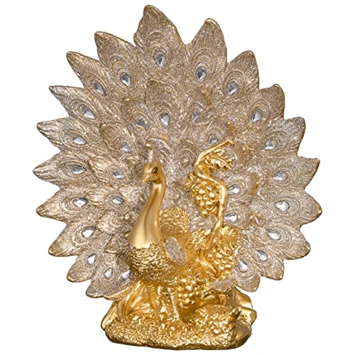 8.5" Gold Peacock Statues for Home Decor