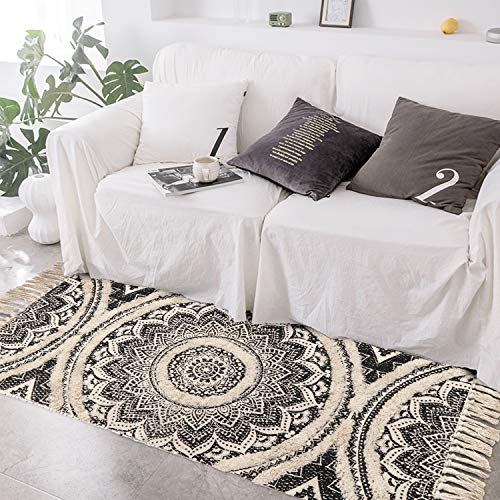 Boho Mandala Runner & Area Rug, Black and Cream