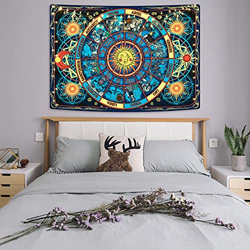 Psychedelic Sun and Moon Zodiac Constellation Burning Sun Astrology Tapestry