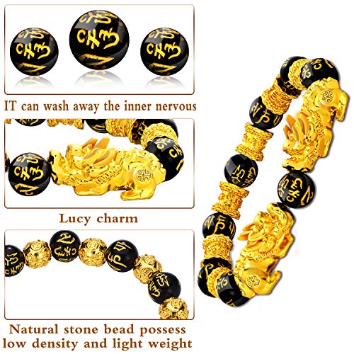 2 Pieces 12 mm Feng Shui Bead Bracelet with Hand Carved Black Amulet