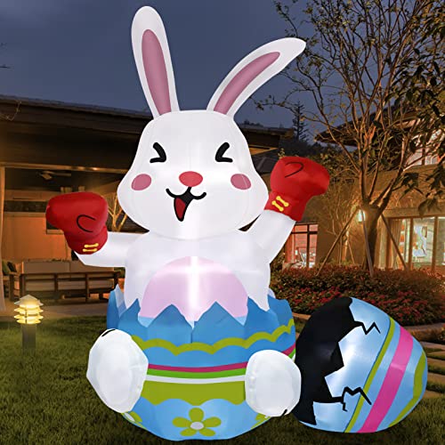 6Ft Easter Inflatable Decorations Easter Bunny & Eggs w/ Build-in LEDs