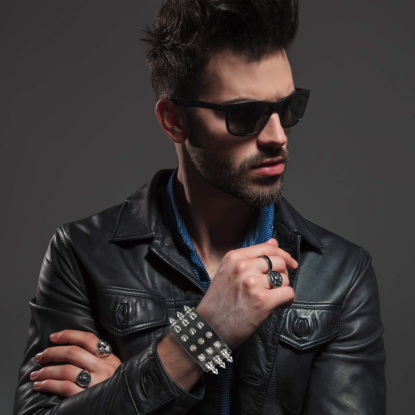 Skeleton Punk Leather Spike Bracelet for Men/Women