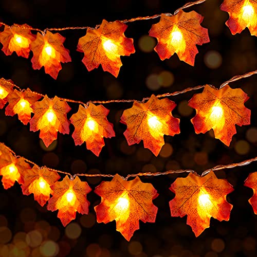 2 Pack 10Ft 20 Led Fall Maple Leaves Fall Lights Battery Operated, Lights String, Fall Thanksgiving Decoration