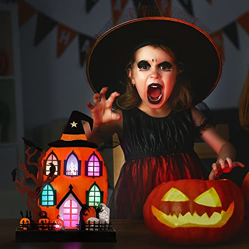 10.8 x 8.3 Inch Lighted Pumpkin Haunted House Halloween Decoration