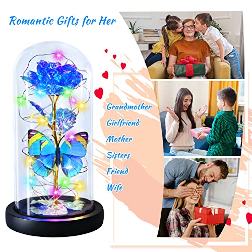 Enchanted Galaxy Light Up Butterfly Rose  Gifts in Glass Dome