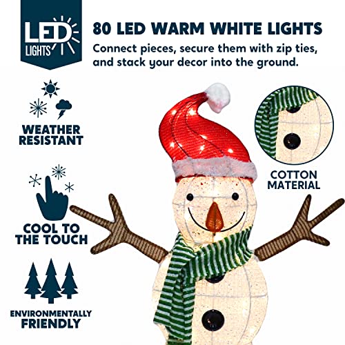 3.5ft 3D Cotton Snowman w/ Christmas Hat 80 LED Warm White