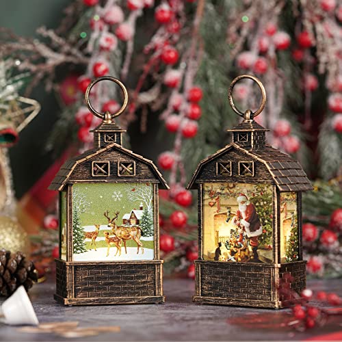 2 Pcs Mini Christmas Snow Globe Lantern Christmas Decoration w/ LEDs