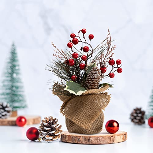 10-Inch Small Tabletop Christmas Tree with Red Berries