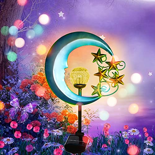 Crackle Glass Globe Moon & Star Solar Lights Outdoor Decoration