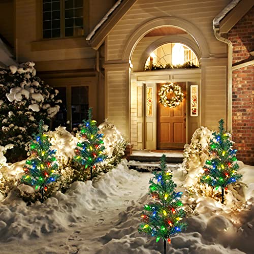 4-Pack Solar Christmas Tree Garden Stake Lights Decoration